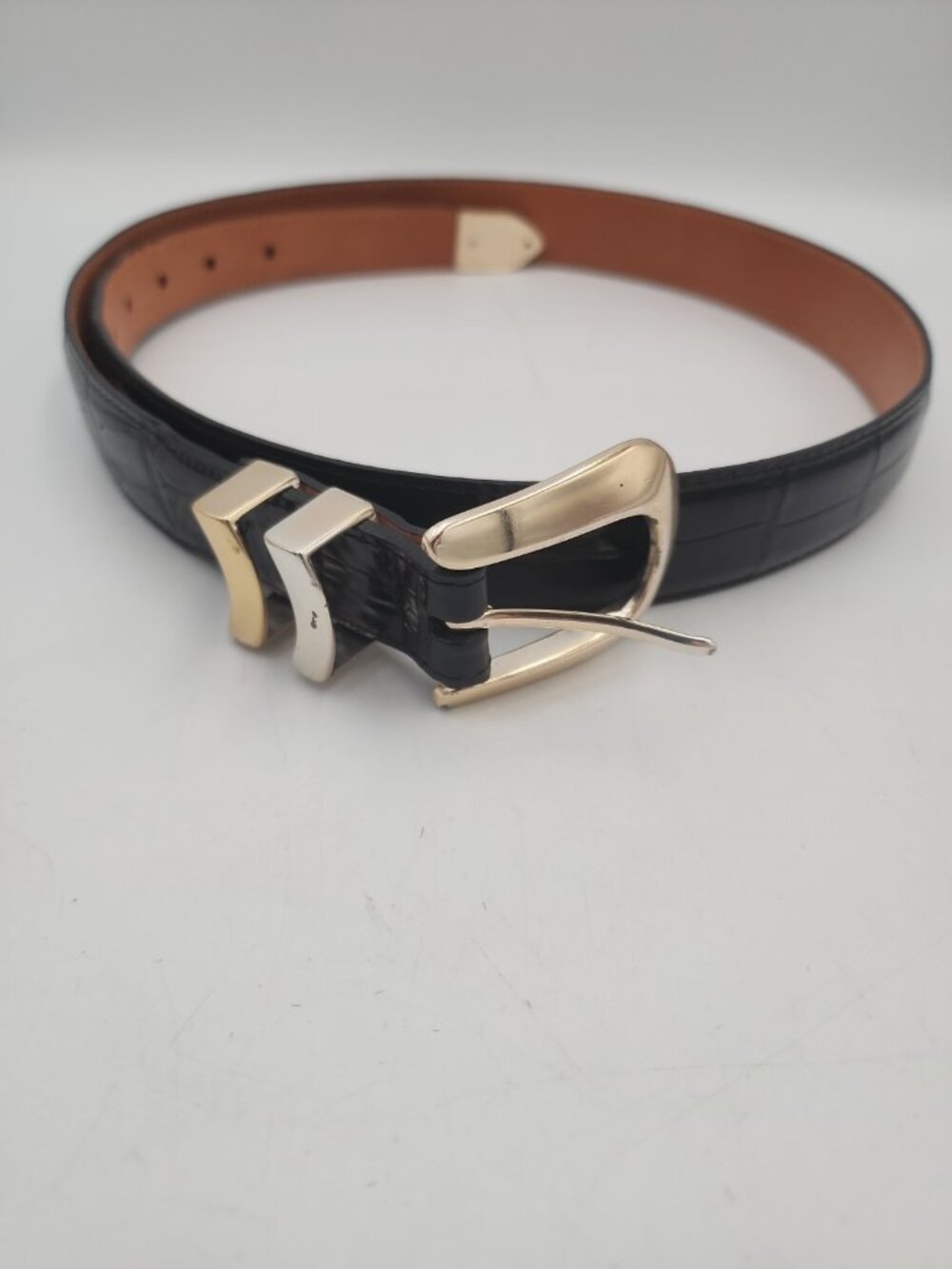 onyx by brighton leather belt Mens 38 19403 Black Gold Buckle